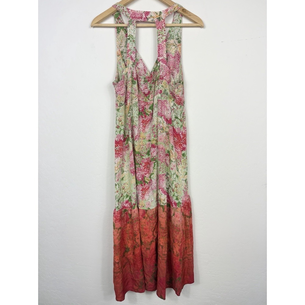 Angie Floral Maxi Dress Women M Pink Green Boho Empire Waist Sleeveless FLAWED - Picture 2 of 6